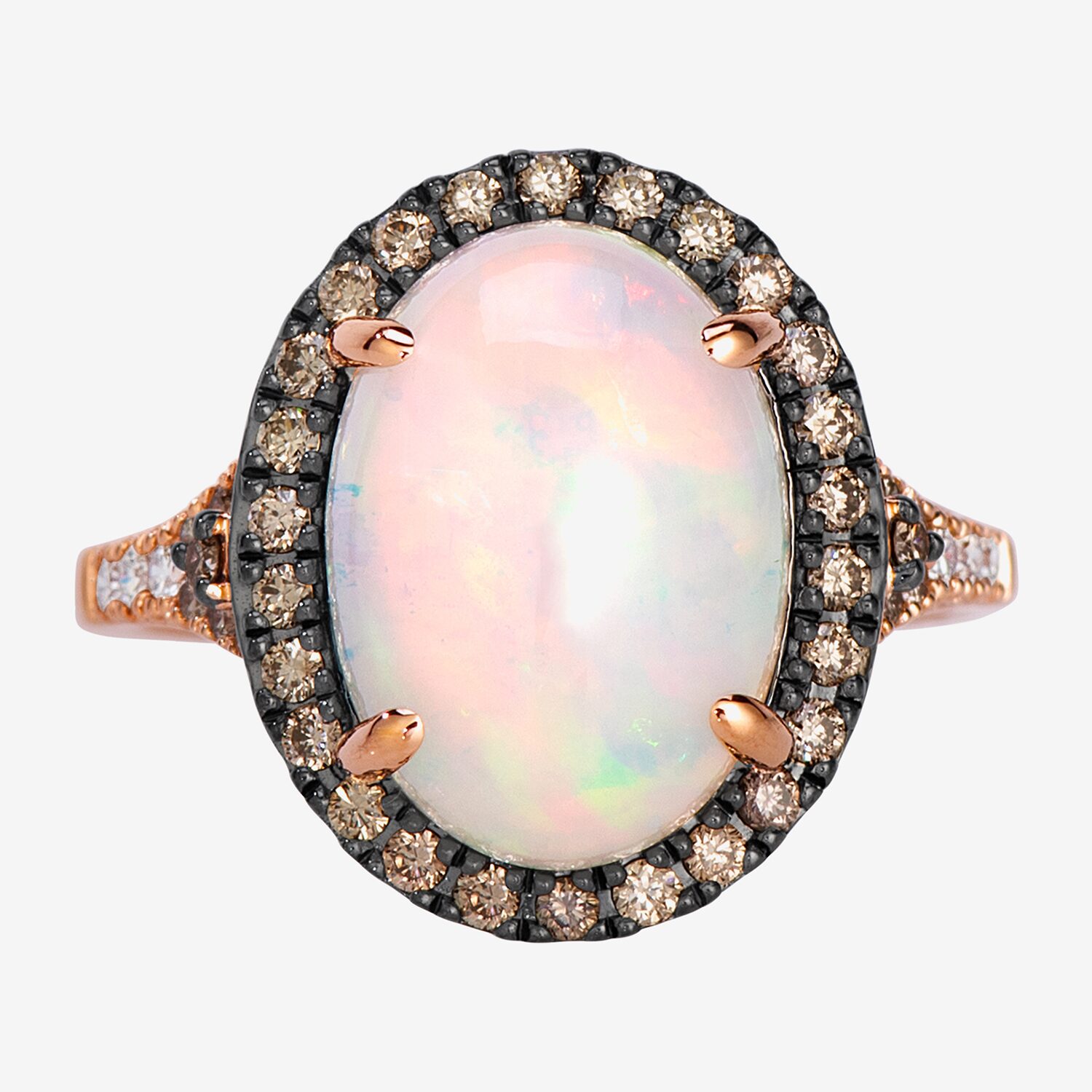 Levian Corp Le Vian Womens 3/8 CT. T.W. Genuine White Opal 14K Rose Gold Oval Halo Side Stone Cocktail Ring