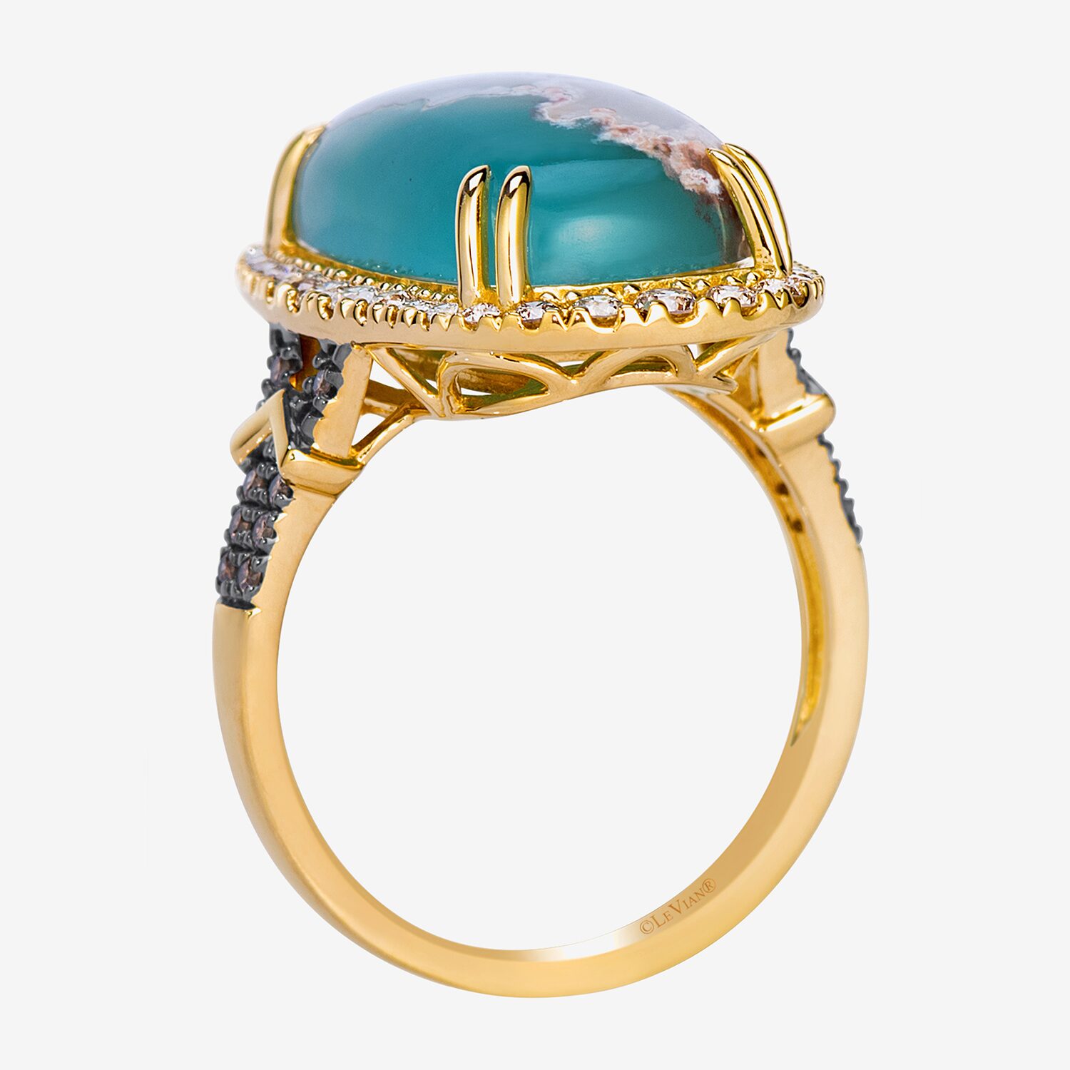 Levian Corp Le Vian Womens 5/8 CT. T.W. Genuine Green Chalcedony 14K Gold Cushion Halo Side Stone Cocktail Ring