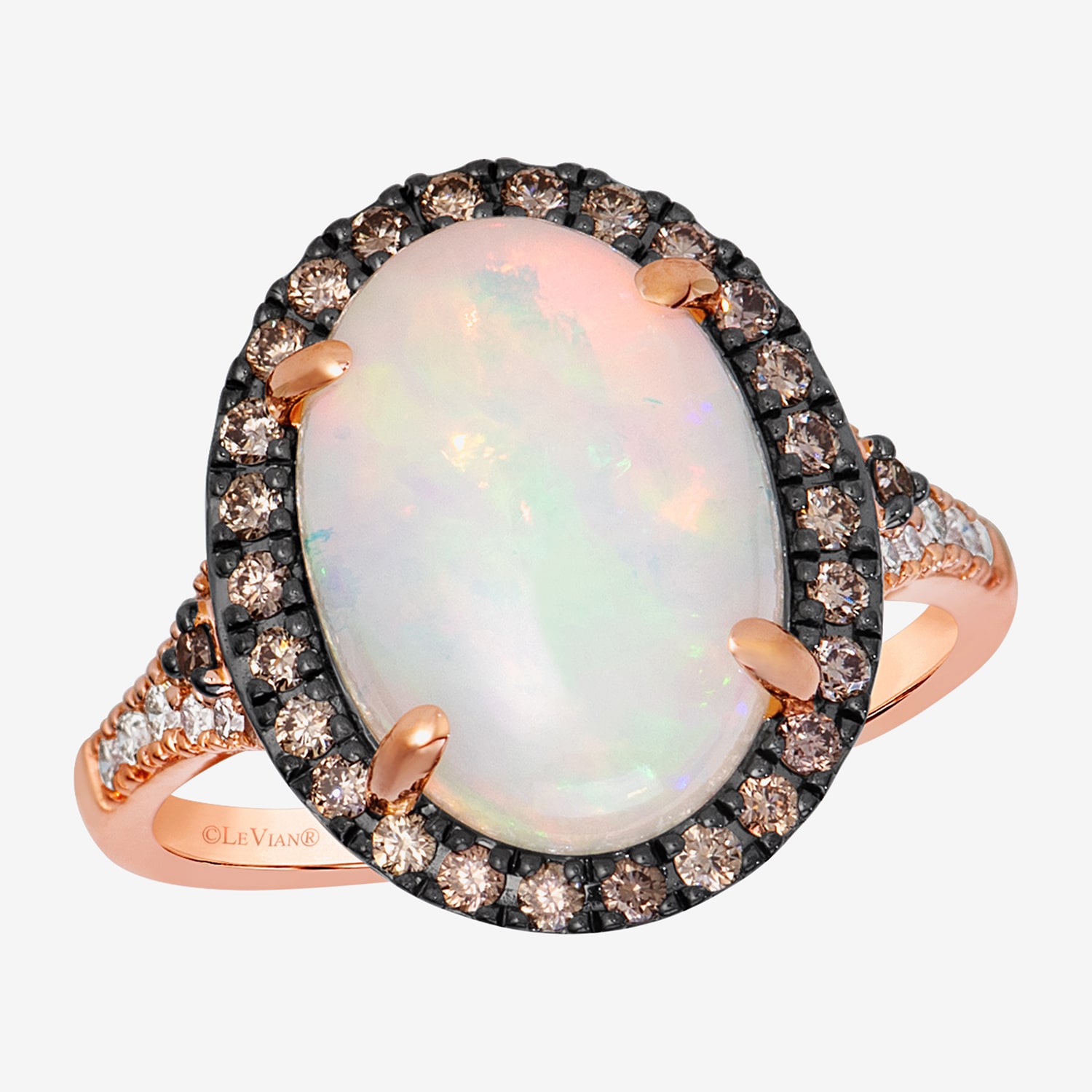 Levian Corp Le Vian Womens 3/8 CT. T.W. Genuine White Opal 14K Rose Gold Oval Halo Side Stone Cocktail Ring