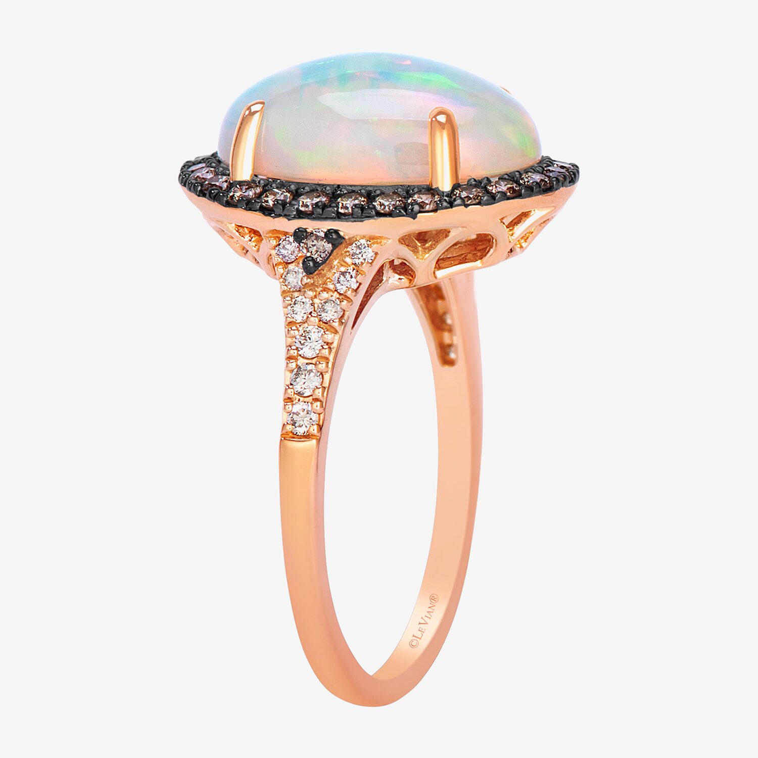 Levian Corp Le Vian Womens 3/8 CT. T.W. Genuine White Opal 14K Rose Gold Oval Halo Side Stone Cocktail Ring