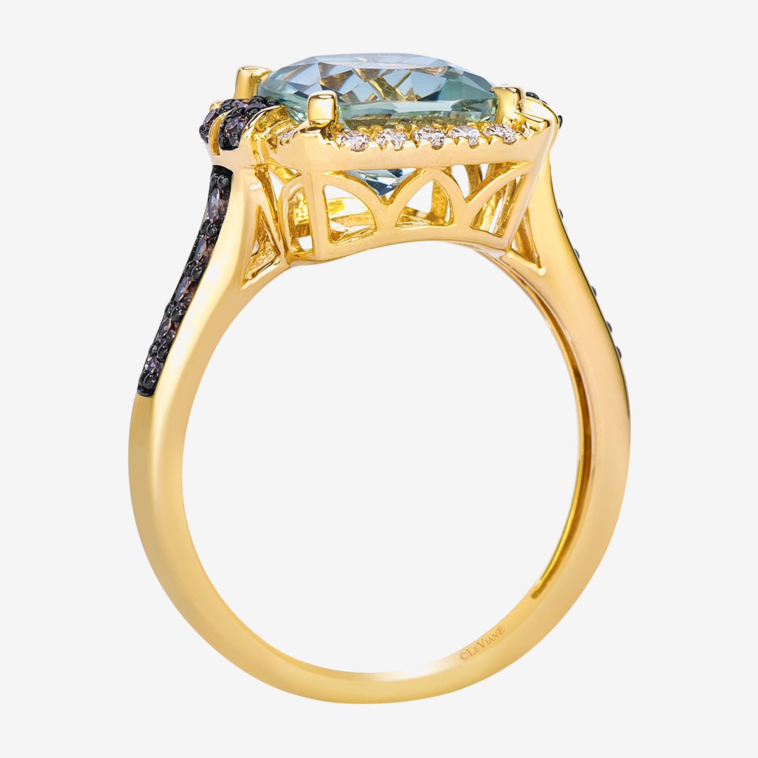 Levian Corp Le Vian Womens 3/8 CT. T.W. Genuine Green Quartz 14K Gold Cushion Side Stone Cocktail Ring