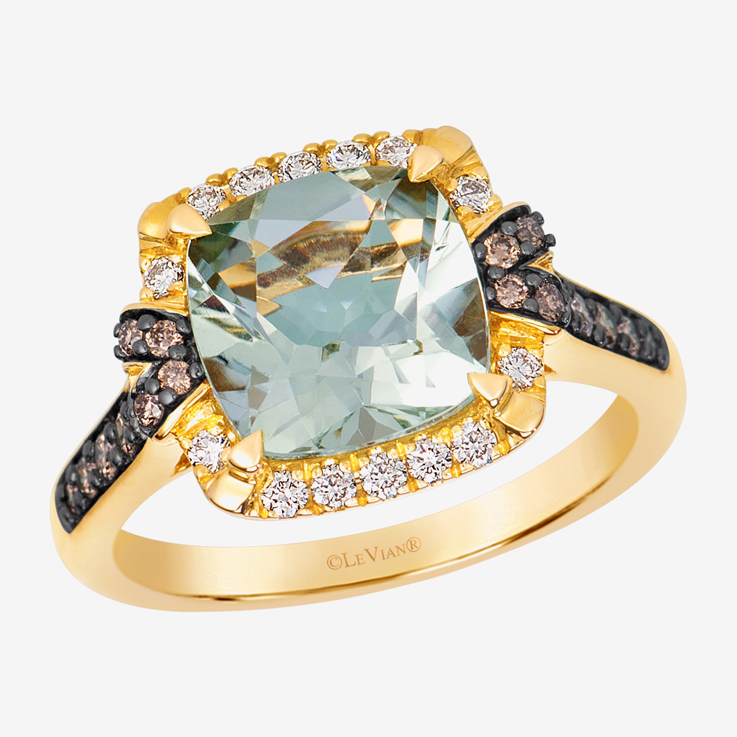 Levian Corp Le Vian Womens 3/8 CT. T.W. Genuine Green Quartz 14K Gold Cushion Side Stone Cocktail Ring