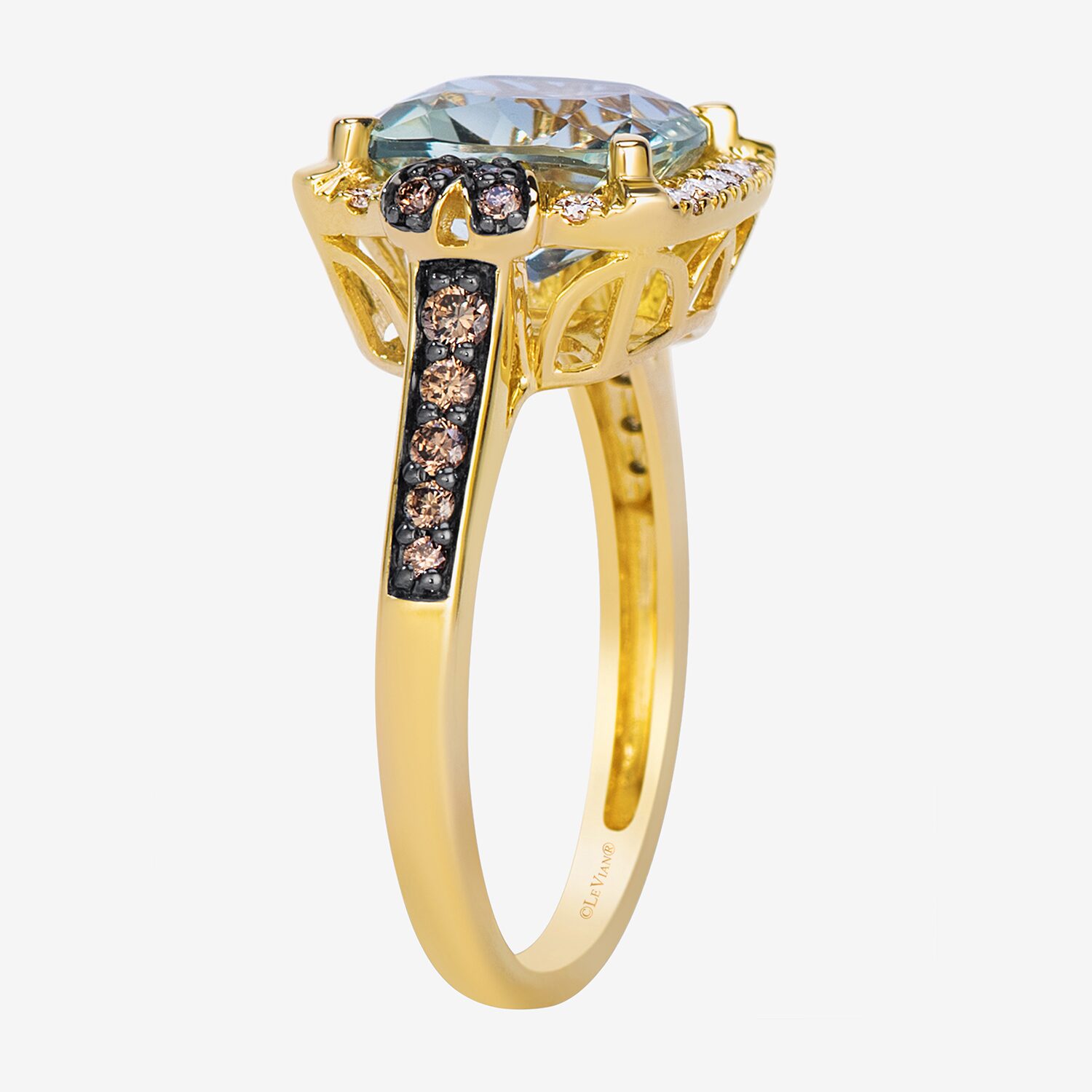 Levian Corp Le Vian Womens 3/8 CT. T.W. Genuine Green Quartz 14K Gold Cushion Side Stone Cocktail Ring