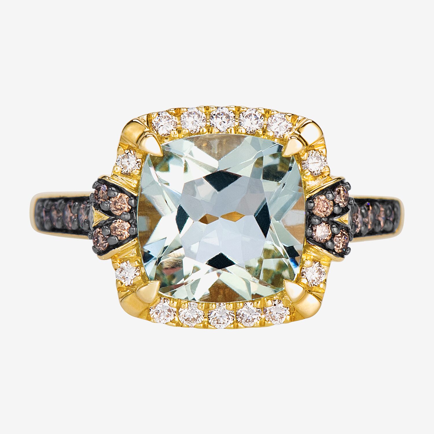 Levian Corp Le Vian Womens 3/8 CT. T.W. Genuine Green Quartz 14K Gold Cushion Side Stone Cocktail Ring