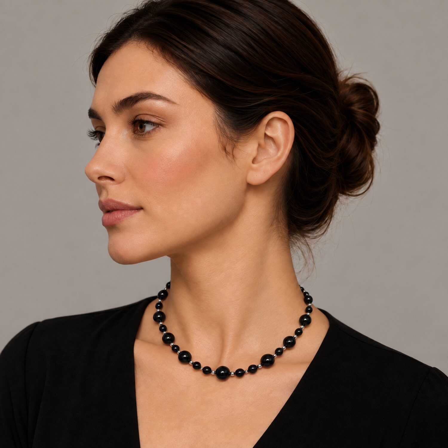 Limited Quantities! Womens Black Onyx Sterling Silver Beaded Necklace