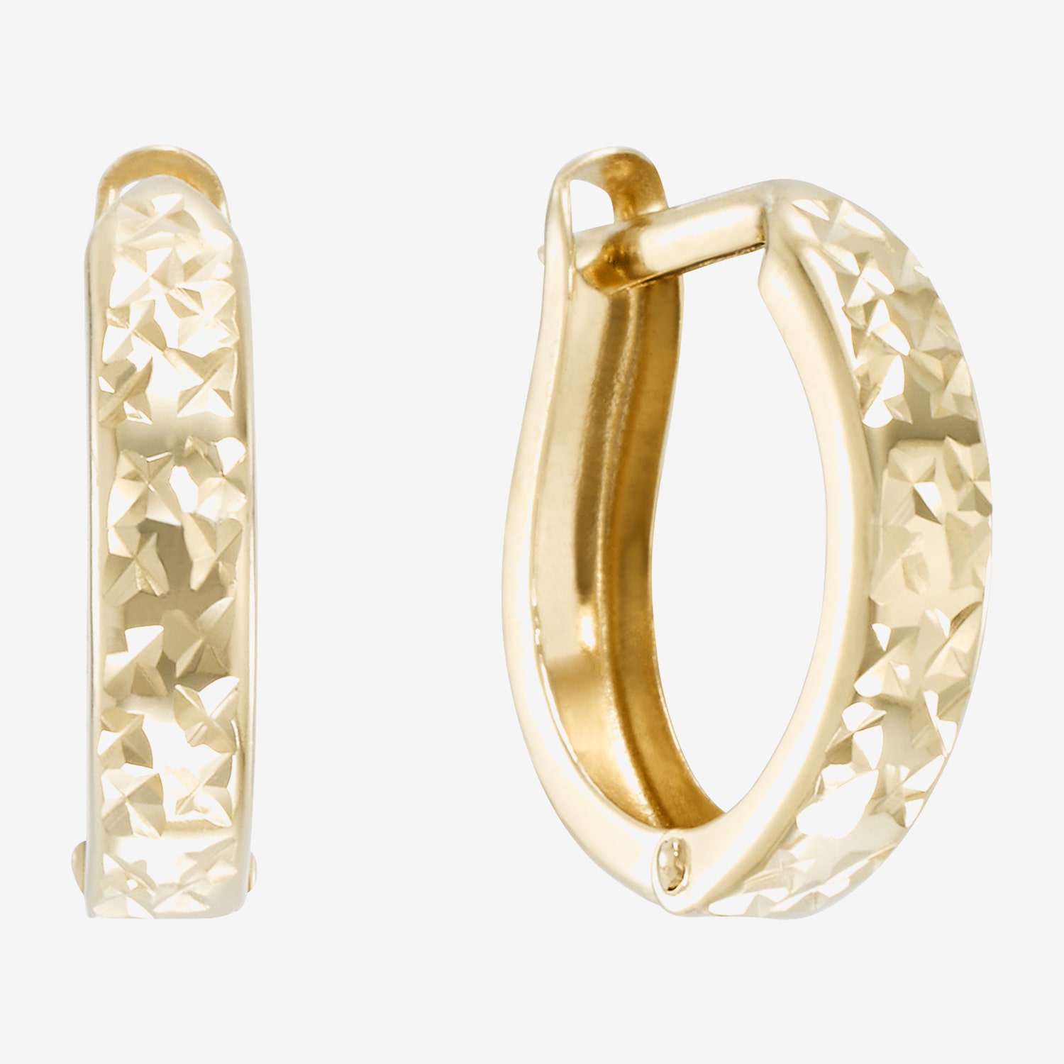 Diamond-Cut 14K Yellow Gold 12.35mm Hinged Hoop Earrings