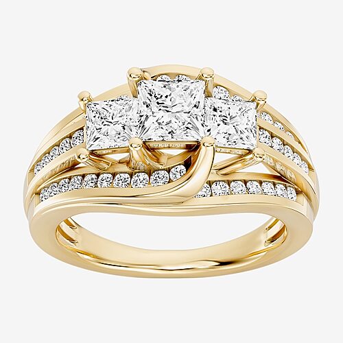 (G / Si2) Womens 2 CT. T.W. Lab Grown White Diamond Sterling Silver Side Stone 3-Stone Engagement Ring, 8, Yellow