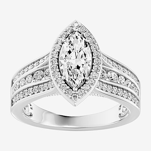 (G / Si2) Womens 2 CT. T.W. Lab Grown White Diamond Sterling Silver Marquise Side Stone Halo Engagement Ring, 9, White