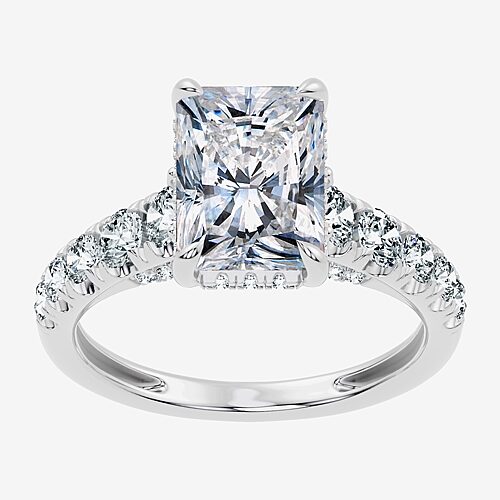 (G / Vs2-Si1) Womens 4 CT. T.W. Lab Grown White Diamond 10K Gold Rectangular Side Stone Engagement Ring, 9, White
