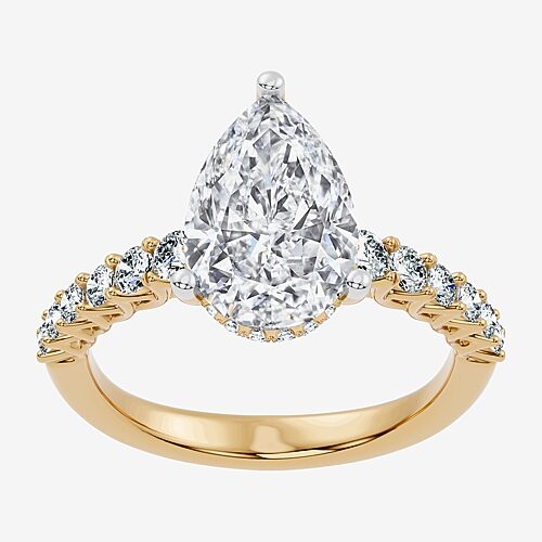 (G / Vs2-Si1) Womens 3 1/2 CT. T.W Lab Grown White Diamond 10K Gold Pear Side Stone Engagement Ring, 9, Yellow