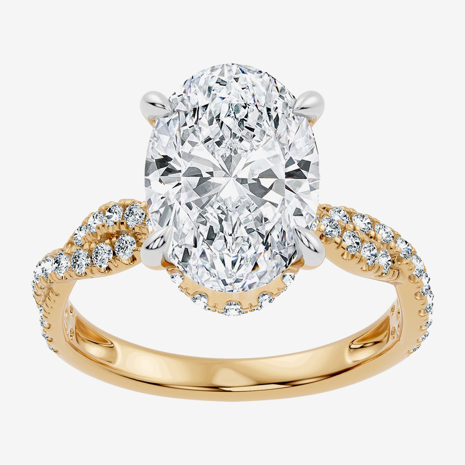 (G / Vs2-Si1) Womens 4 1/2 CT. T.W. Lab Grown White Diamond 10K Gold Oval Side Stone Engagement Ring