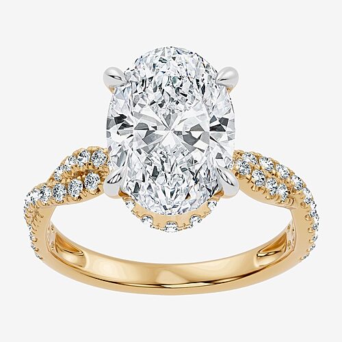 (G / Vs2-Si1) Womens 4 1/2 CT. T.W. Lab Grown White Diamond 10K Gold Oval Side Stone Engagement Ring, 9, Yellow