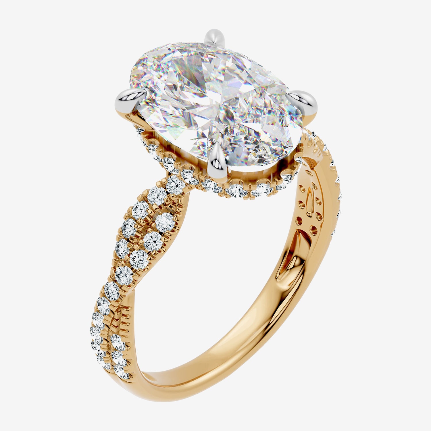 (G / Vs2-Si1) Womens 4 1/2 CT. T.W. Lab Grown White Diamond 10K Gold Oval Side Stone Engagement Ring