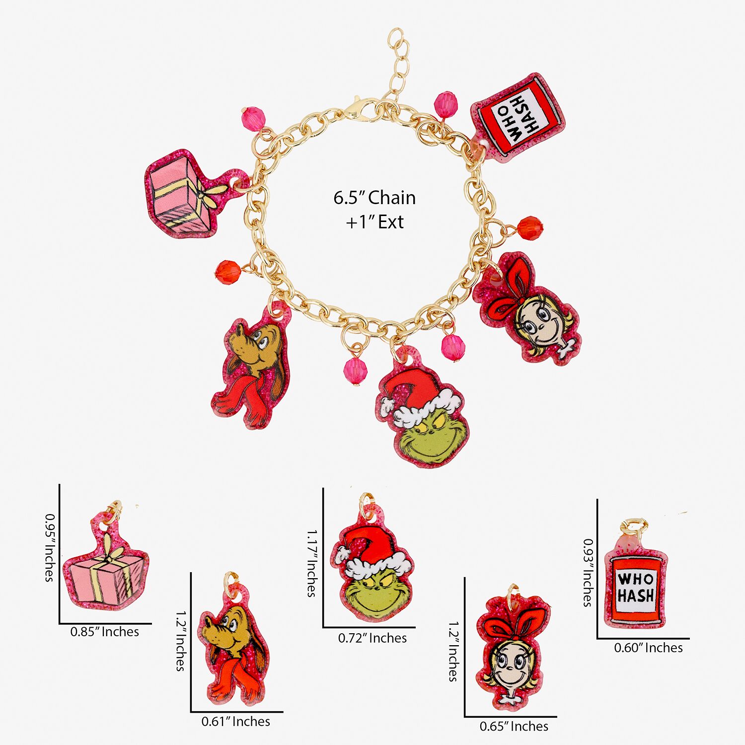 Womens Multi Color Grinch Charm Bracelet