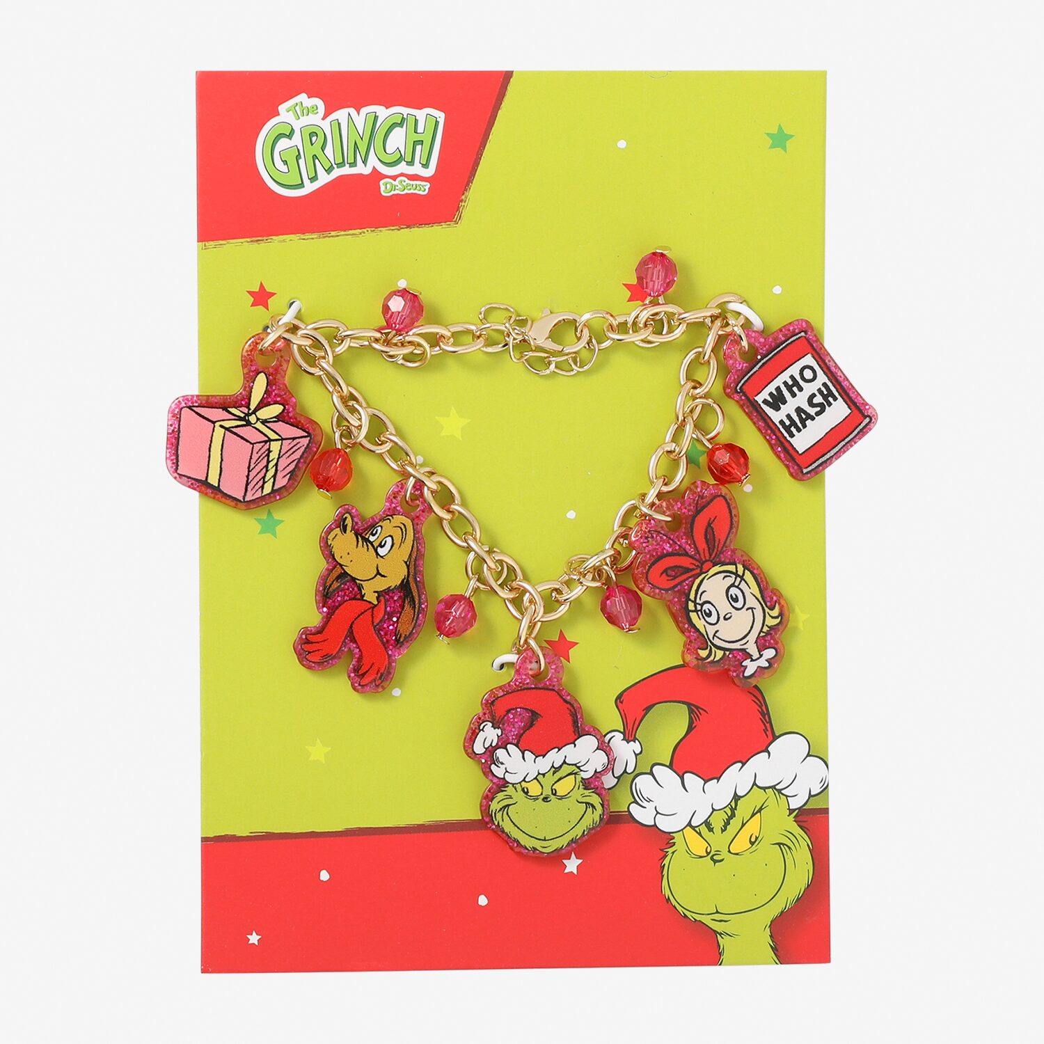 Womens Multi Color Grinch Charm Bracelet