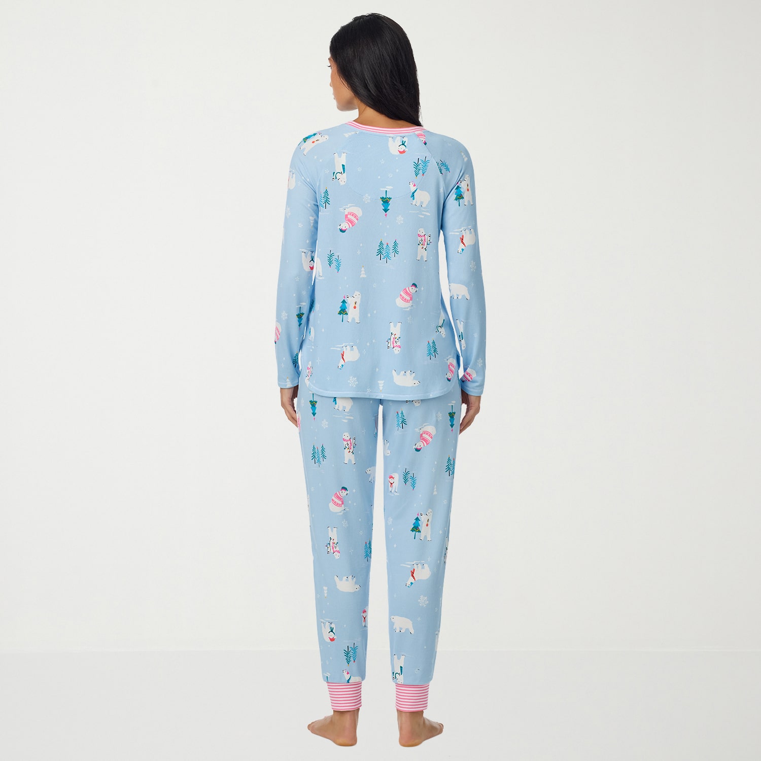Cuddl Duds Womens Round Neck Long Sleeve 2-pc. Plus Pajama Set