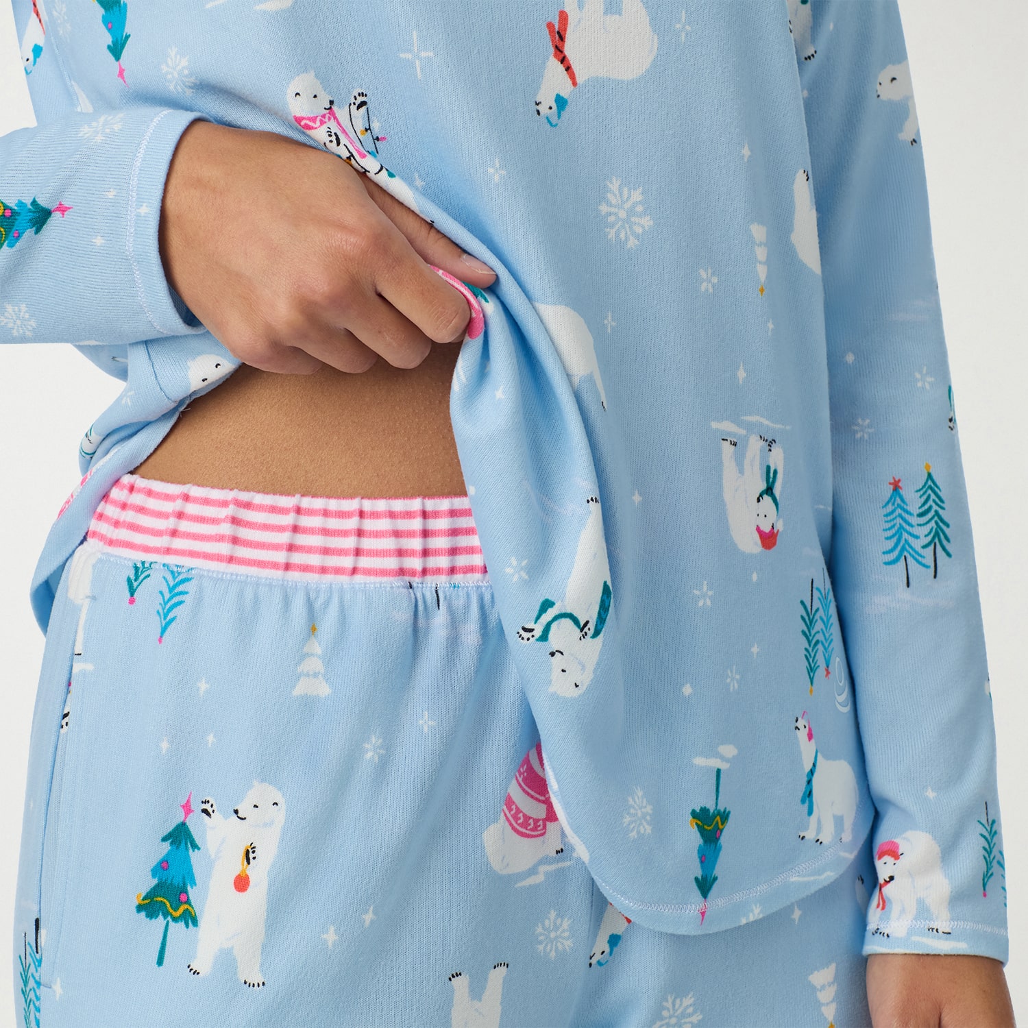 Cuddl Duds Womens Round Neck Long Sleeve 2-pc. Plus Pajama Set