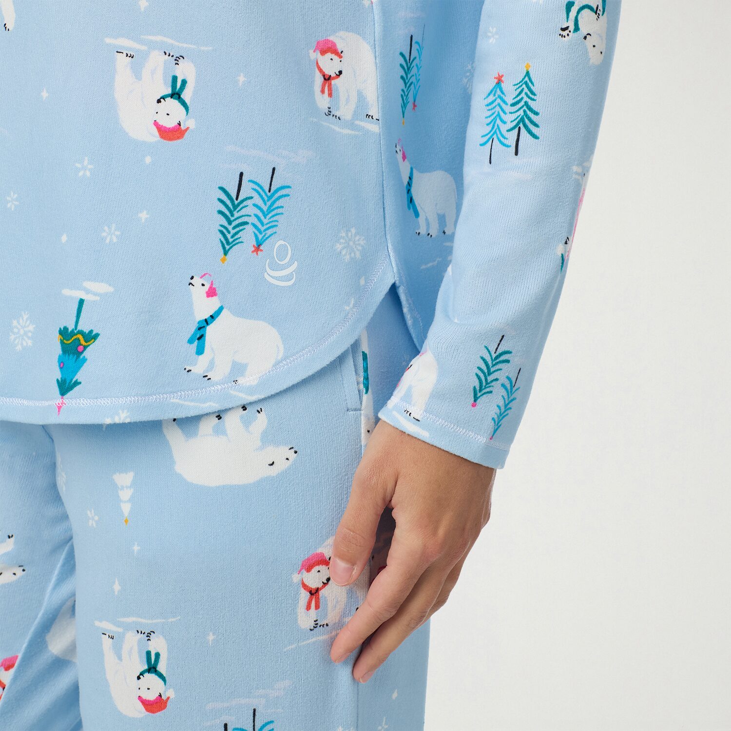 Cuddl Duds Womens Round Neck Long Sleeve 2-pc. Plus Pajama Set