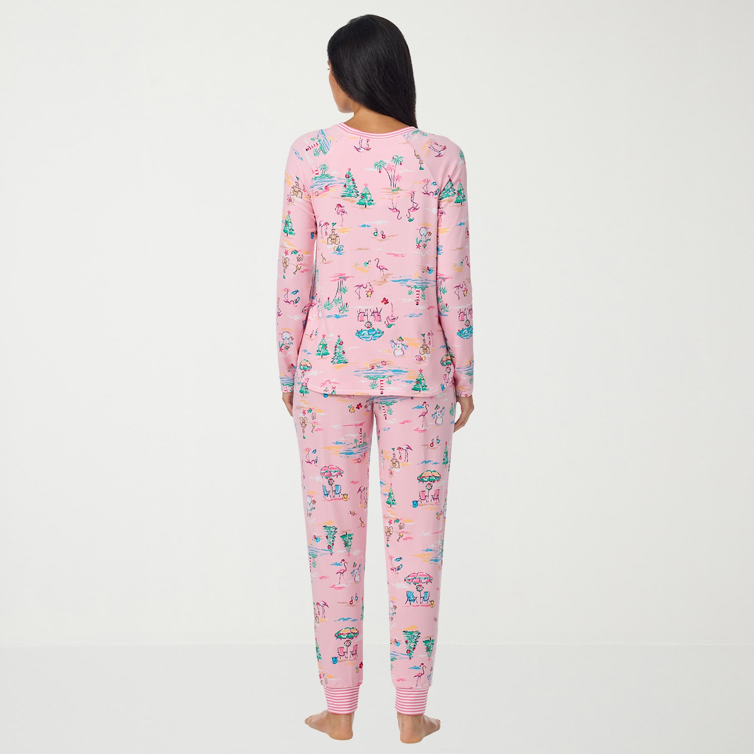 Cuddl Duds Womens Round Neck Long Sleeve 2-pc. Pajama Set