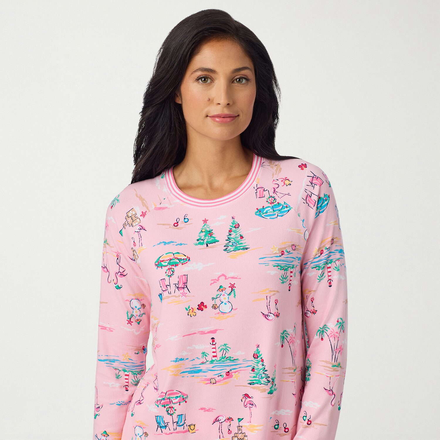 Cuddl Duds Womens Round Neck Long Sleeve 2-pc. Pajama Set