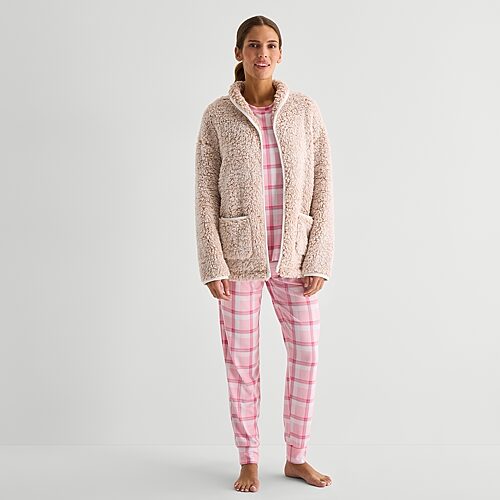 Cuddl Duds Women's Long-Sleeve Snuggle Up Sherpa Bed Jacket - Beige