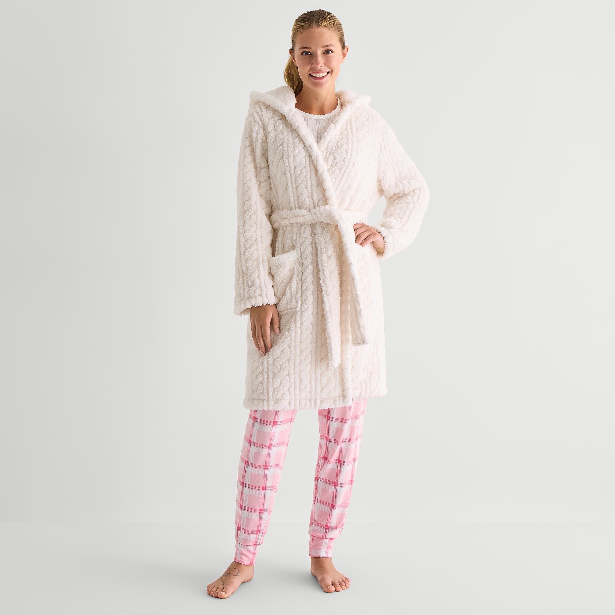 Cuddl Duds Womens Knee Length Long Sleeve Robe