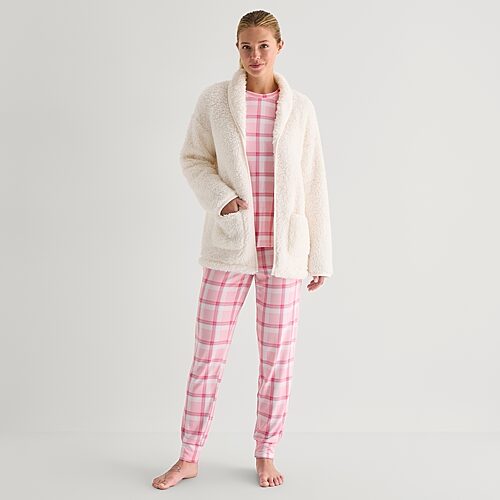 Cuddl Duds Women's Long-Sleeve Snuggle Up Sherpa Bed Jacket - Ivory