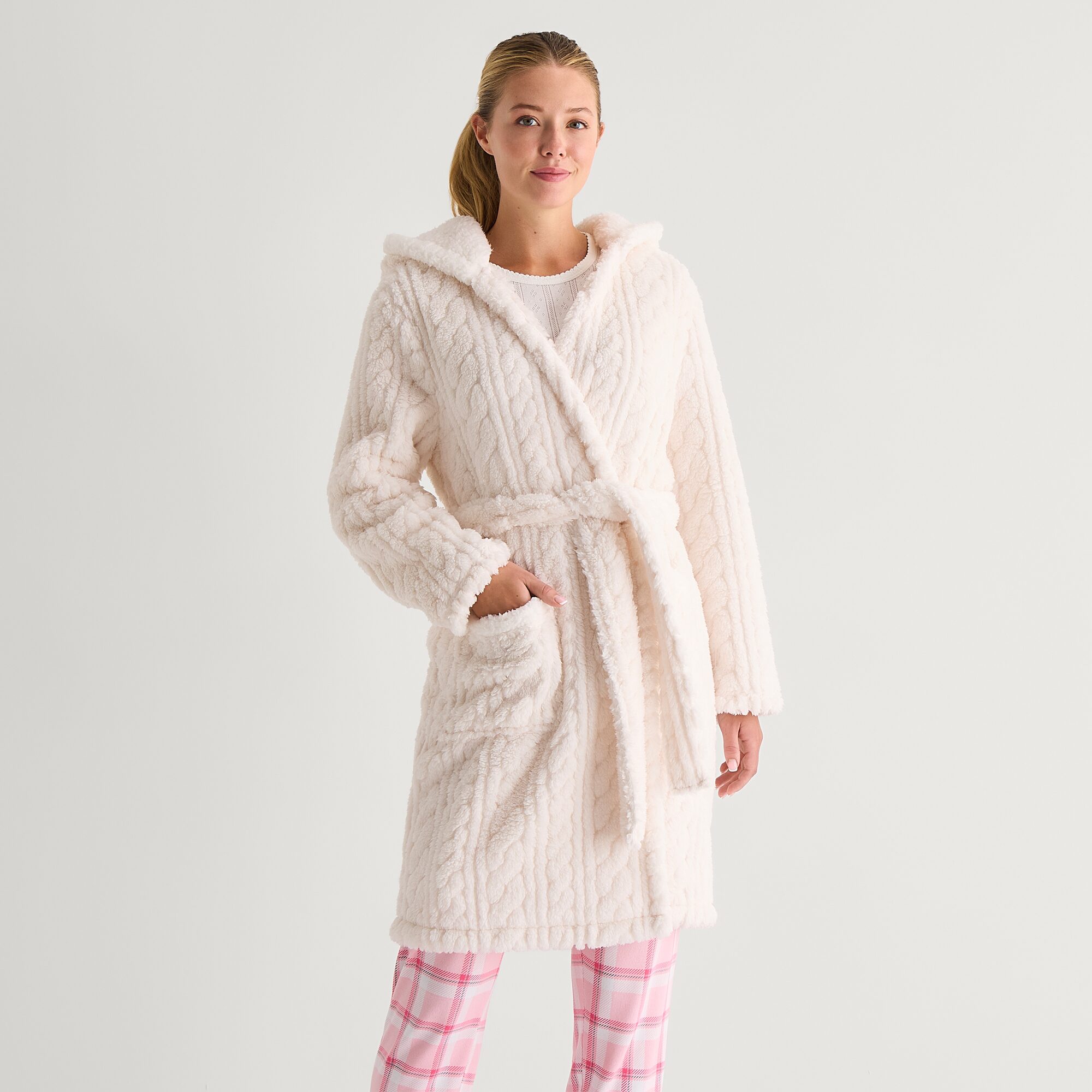 Cuddl Duds Womens Knee Length Long Sleeve Robe