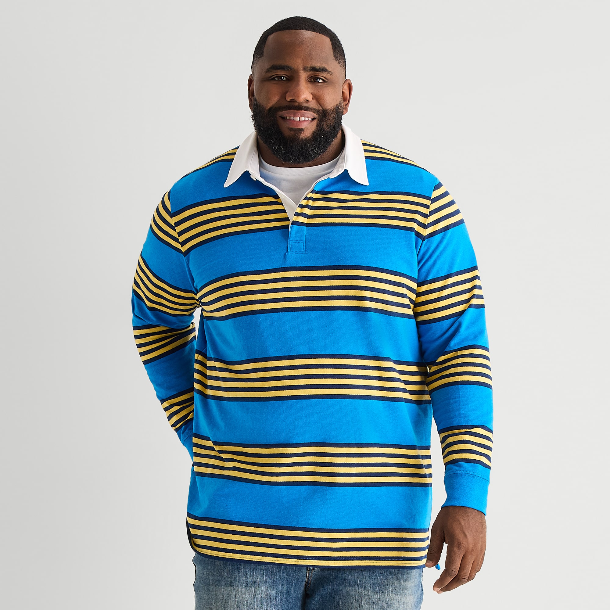 St. John's Bay French Terry Rugby Big and Tall Mens Classic Fit Long Sleeve Polo Shirt