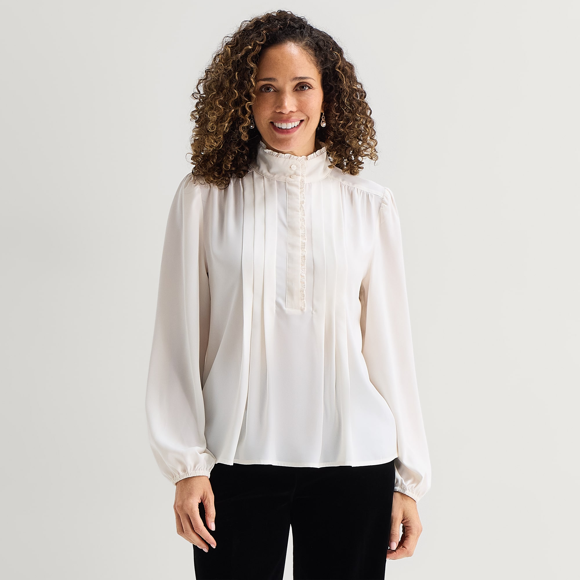 Liz Claiborne Womens Mock Neck Long Sleeve Blouse