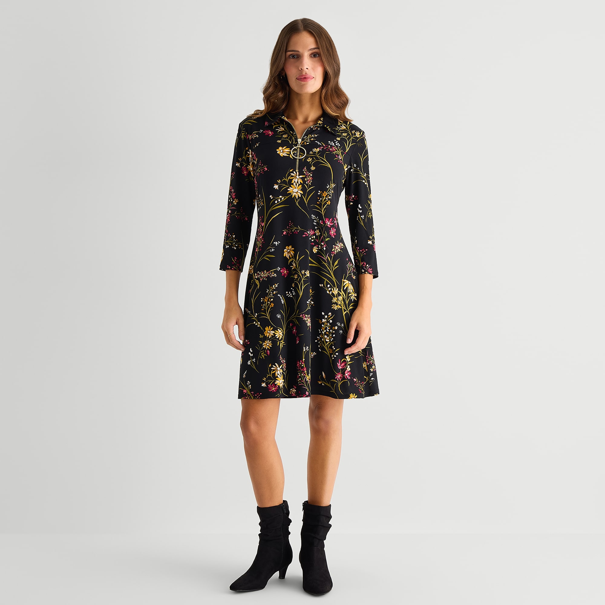 MSK Womens 3/4 Sleeve Eyelet Shirt Dress