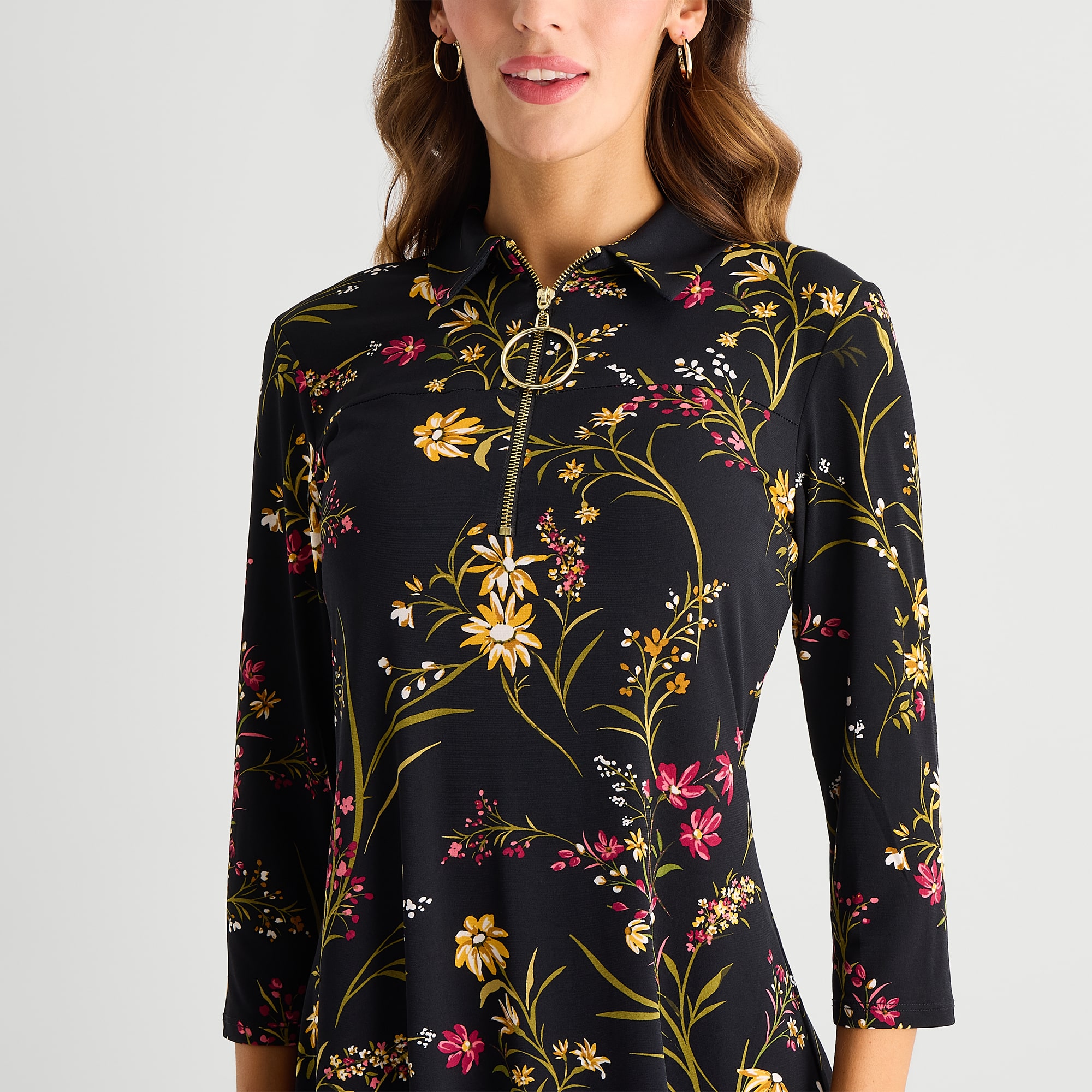 MSK Womens 3/4 Sleeve Eyelet Shirt Dress