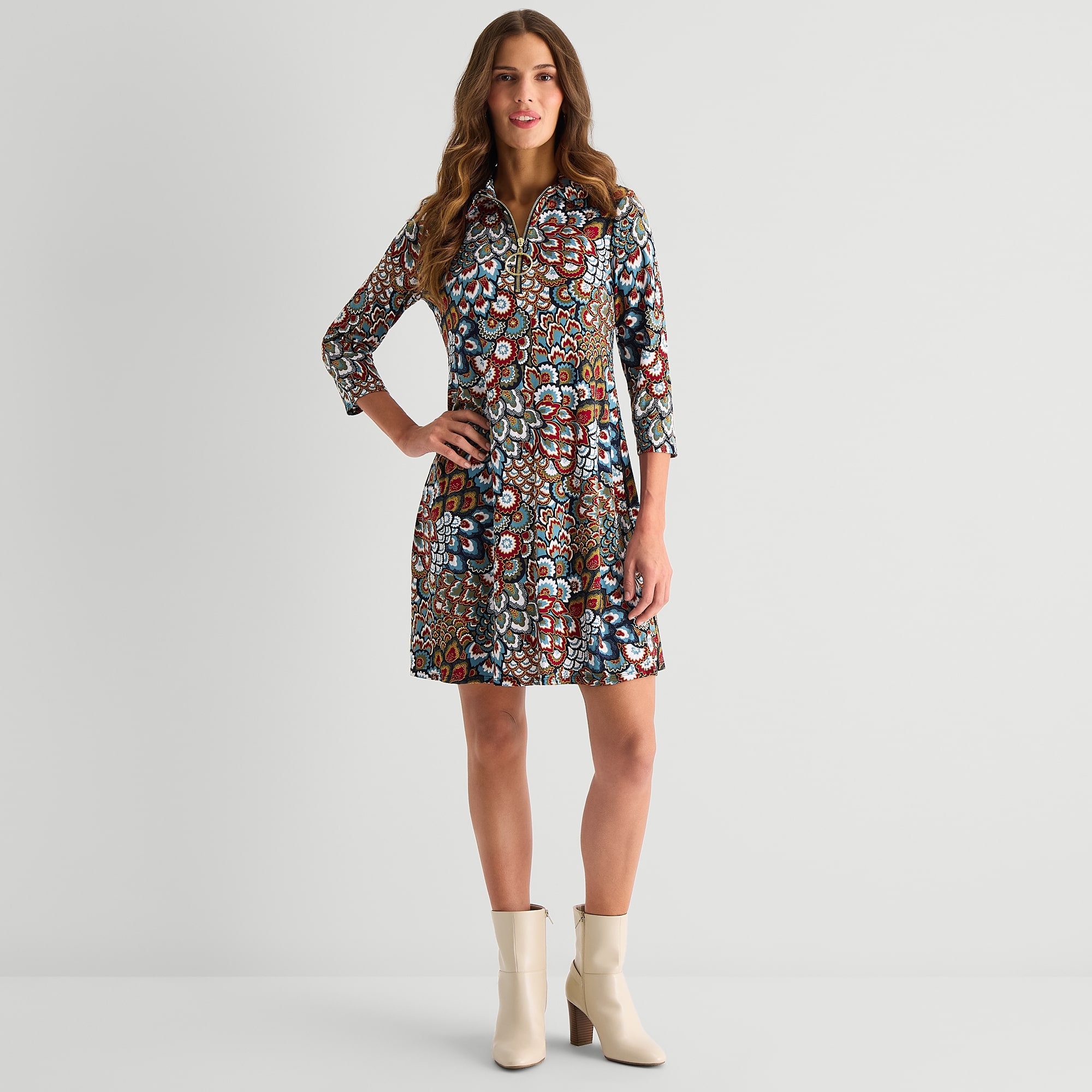 MSK Womens 3/4 Sleeve Shirt Dress
