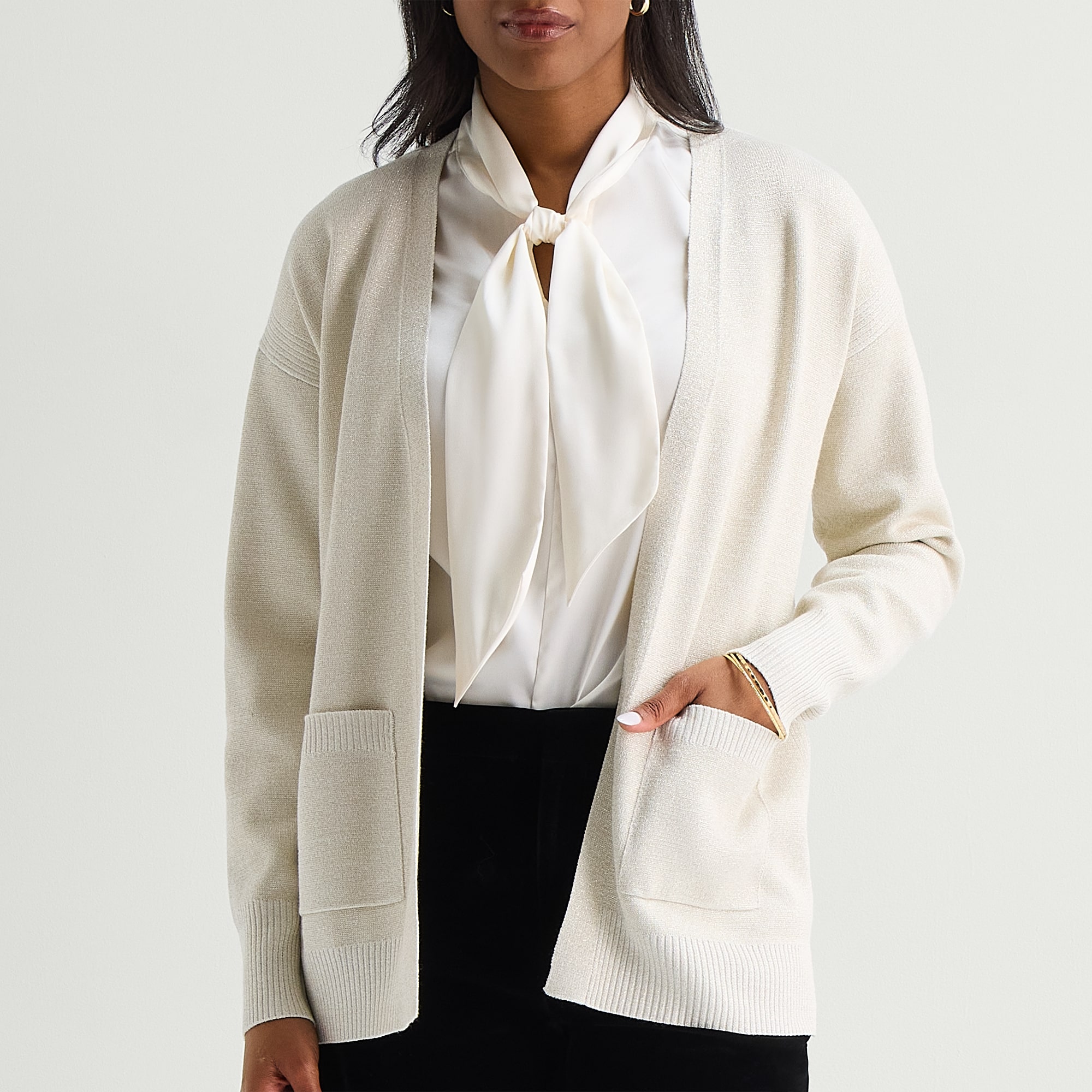 Liz Claiborne Womens V Neck Long Sleeve Open Front Tall Cardigan