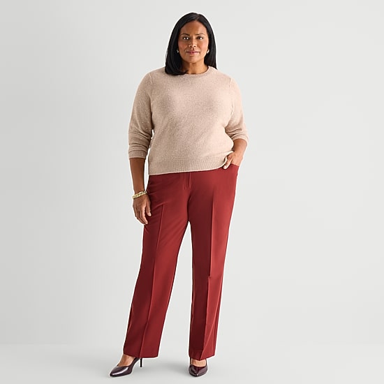Liz Claiborne Plus Womens Crew Neck Long Sleeve Pullover Sweater