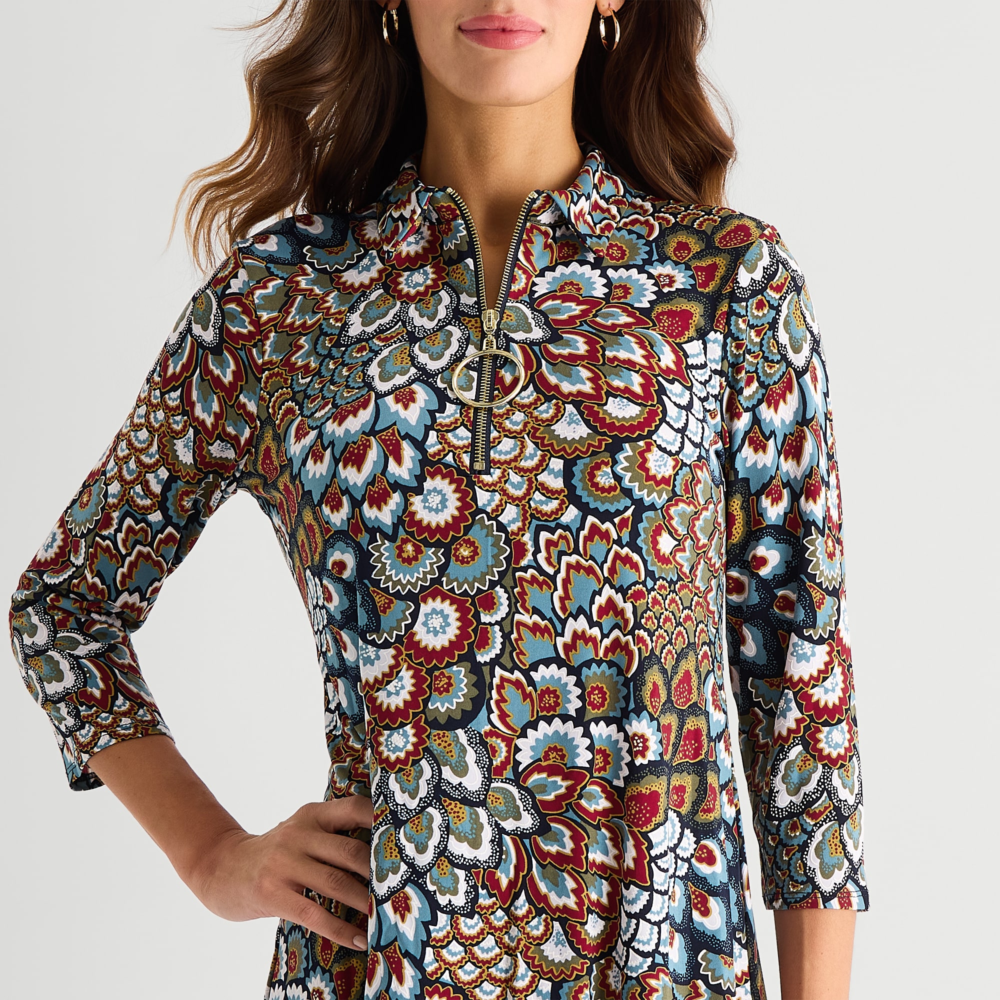 MSK Womens 3/4 Sleeve Shirt Dress