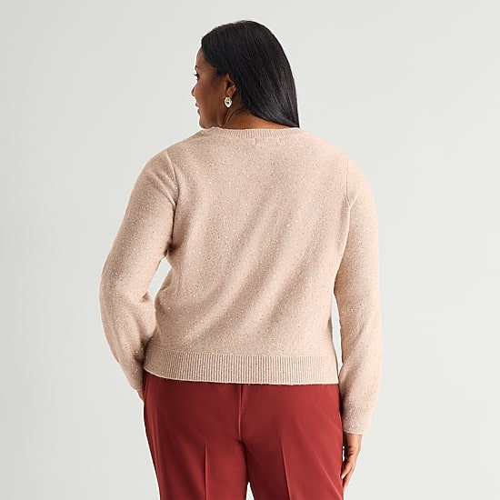 Liz Claiborne Plus Womens Crew Neck Long Sleeve Pullover Sweater