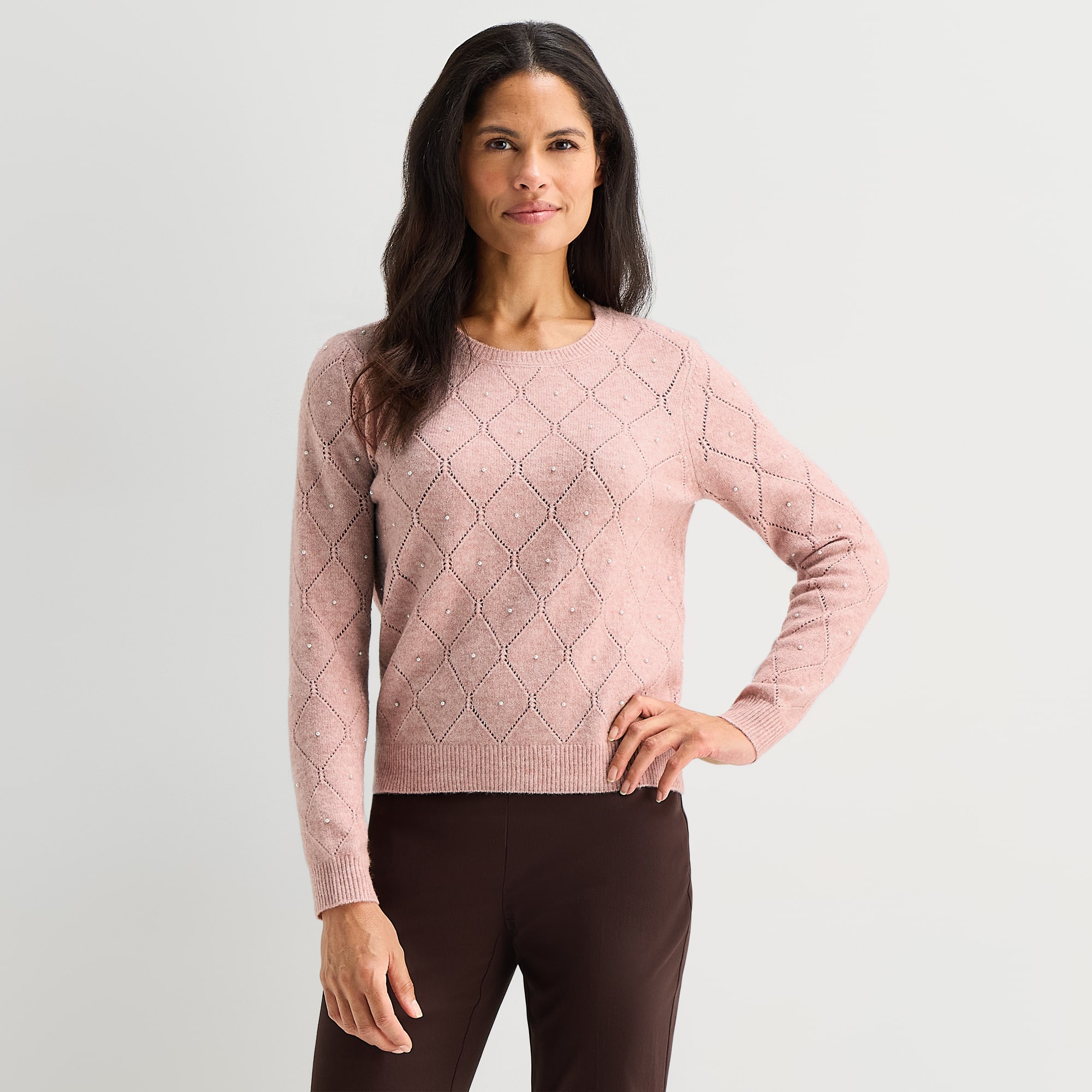 Liz Claiborne Womens Crew Neck Long Sleeve Pullover Sweater