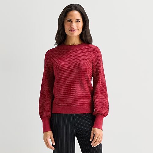 Liz Claiborne Lurex Womens Crew Neck Long Sleeve Pullover Sweater, Small, Red