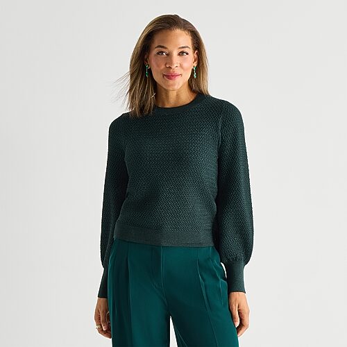 Liz Claiborne Lurex Womens Crew Neck Long Sleeve Pullover Sweater, Petite Xx-large, Green