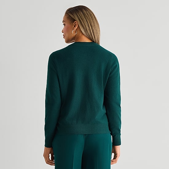 Liz Claiborne Luxe Womens Crew Neck Long Sleeve Button Open Front Cardigan