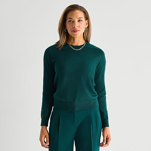 Liz Claiborne Luxe Womens Crew Neck Long Sleeve Pullover Sweater In Green