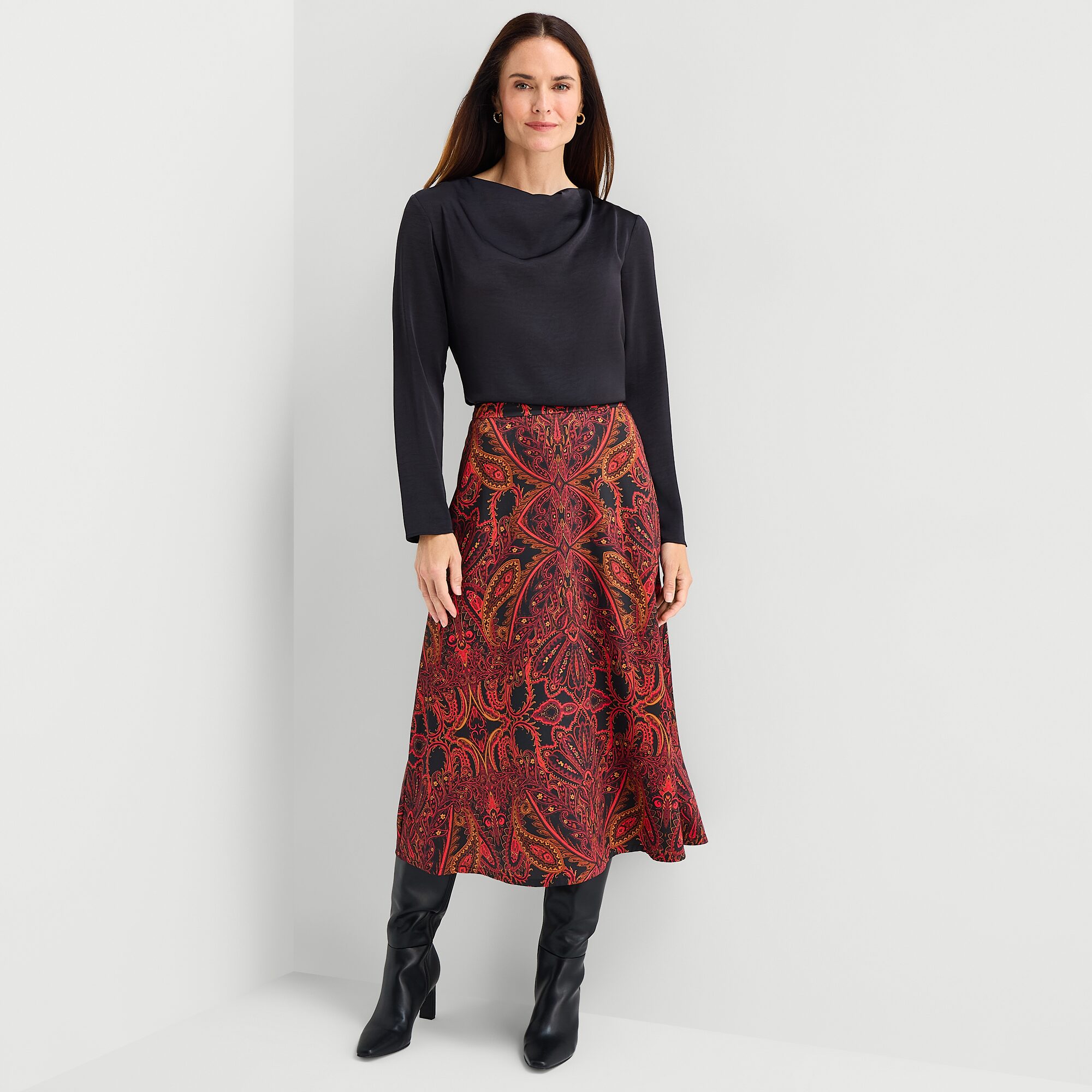 Liz Claiborne Womens Mid Rise Midi Flared Skirt