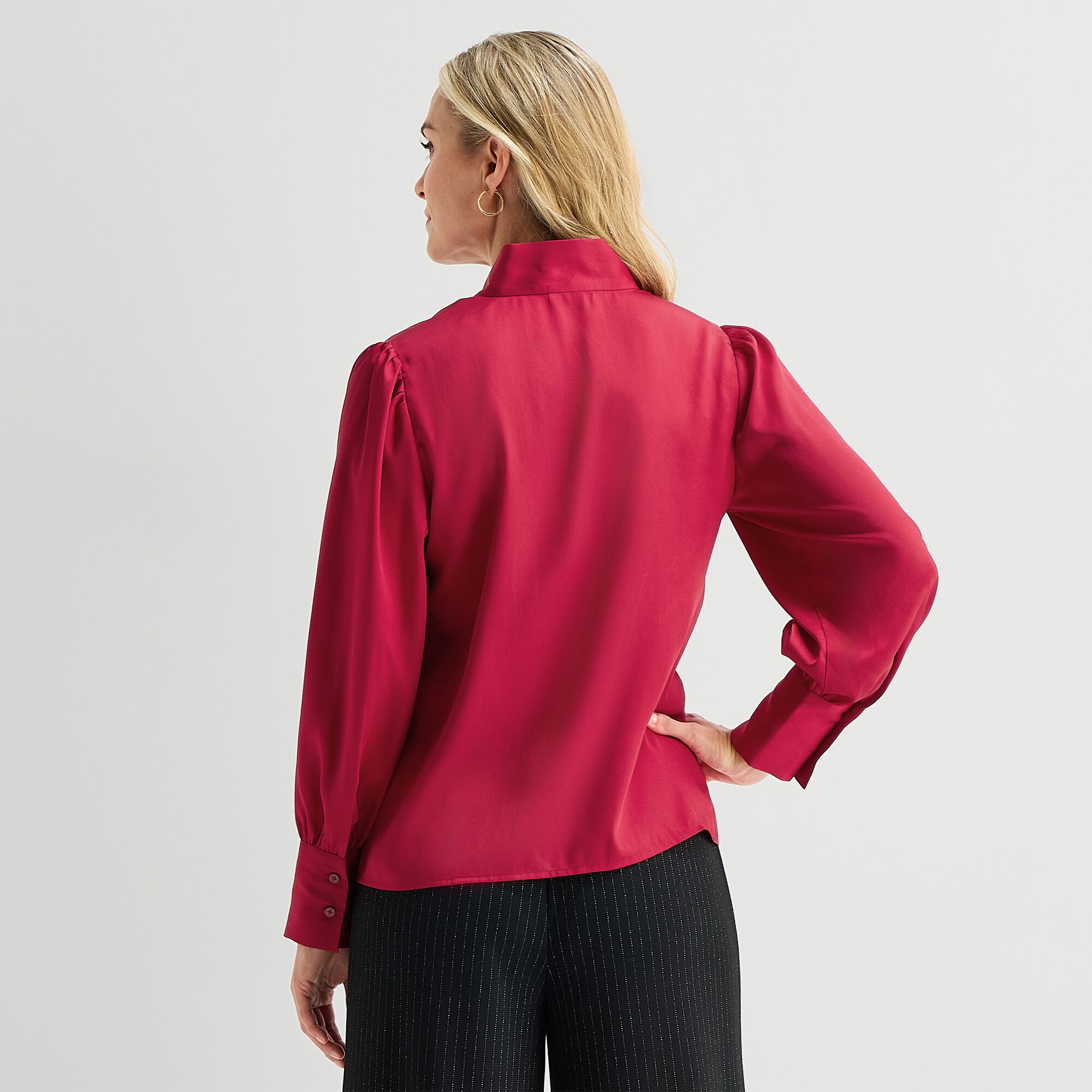 Liz Claiborne Womens Split Tie Neck Long Sleeve Blouse