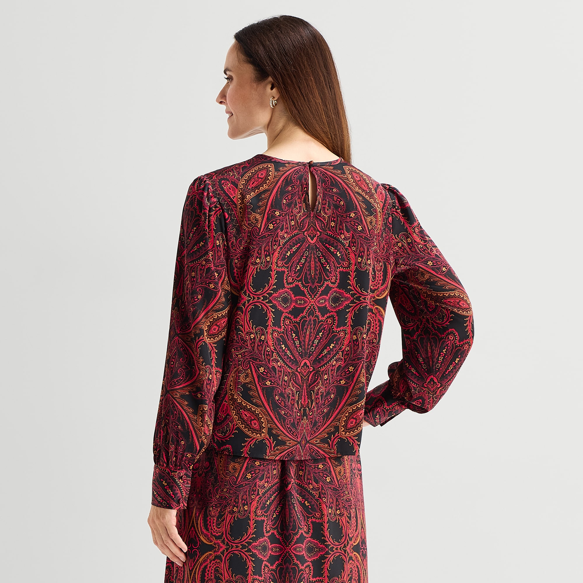 Liz Claiborne Womens Keyhole Neck Long Sleeve Satin Blouse