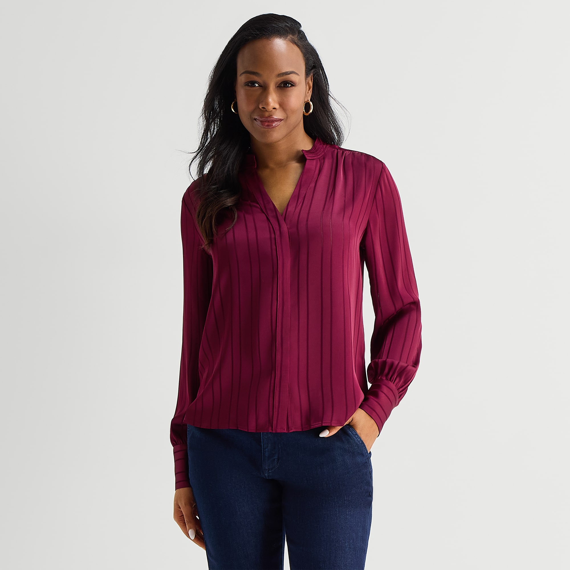 Liz Claiborne Womens V Neck Long Sleeve Blouse