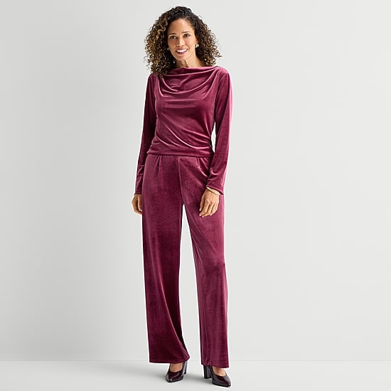 Liz Claiborne Womens Cowl Neck Long Sleeve Blouse