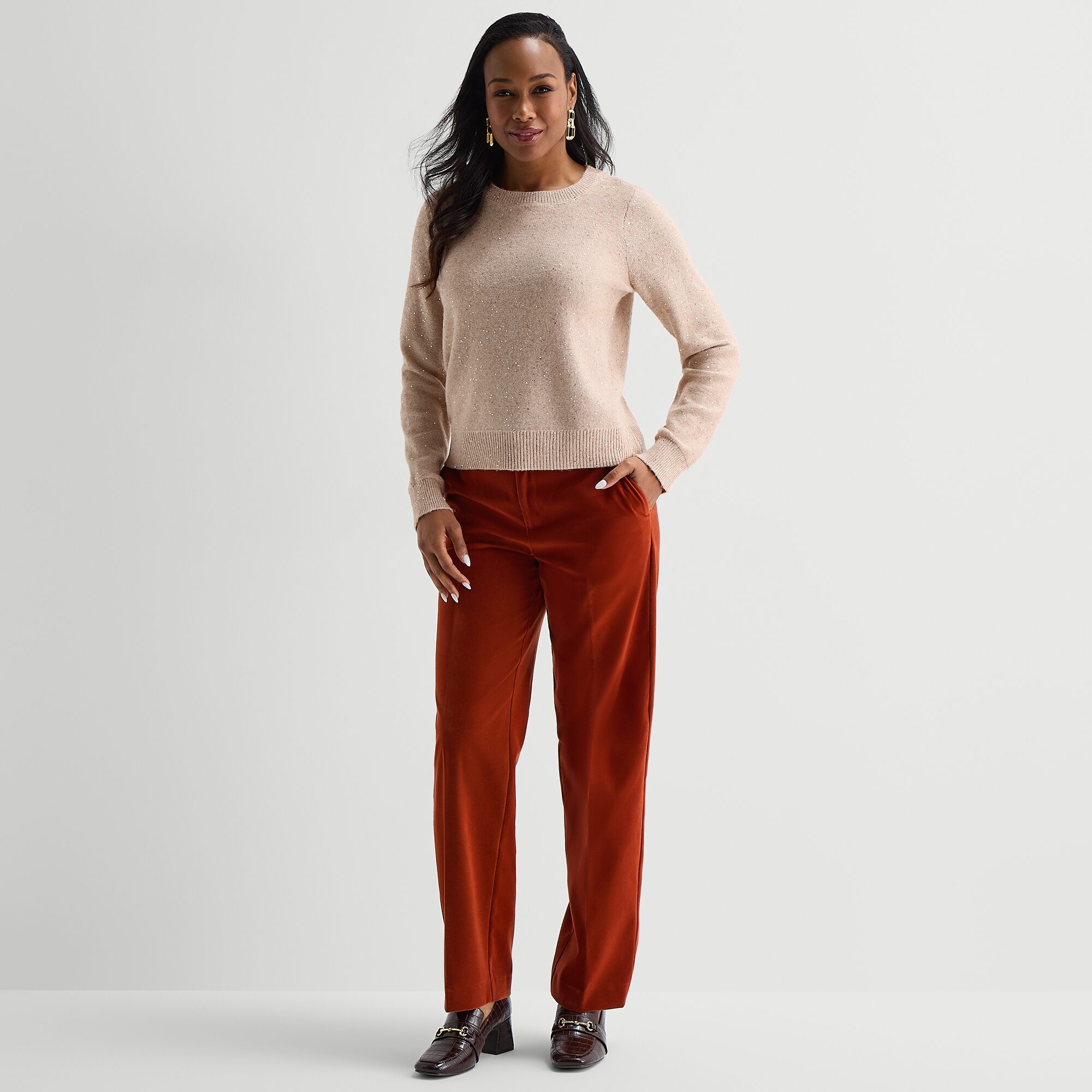 Liz Claiborne Petite Womens Long Sleeve Pullover Sweater