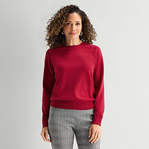 Liz Claiborne Luxe Womens Crew Neck Long Sleeve Pullover Sweater, Large, Red
