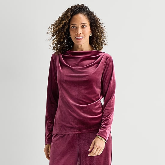 Liz Claiborne Womens Cowl Neck Long Sleeve Blouse